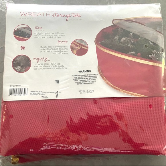 Simplify Holiday/ Christmas Set of Two 30 Inch Wreath Storage Totes- Red & Gold - Picture 9 of 14